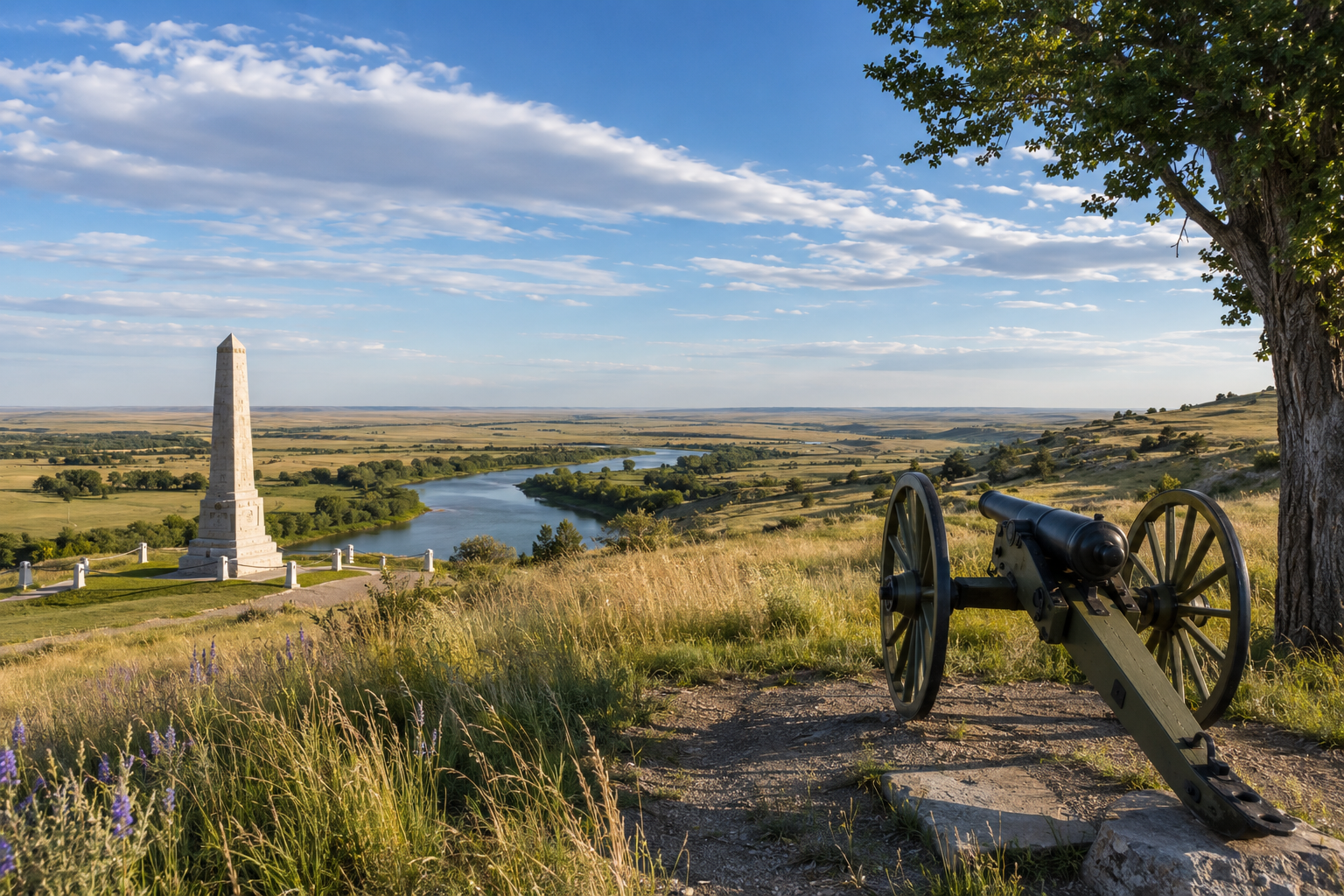 Open prairie landscape near Hardin Montana with historic travel stops near Little Bighorn Battlefield