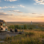 RV campers enjoying a prairie sunset near Little Bighorn Battlefield outside Hardin Montana