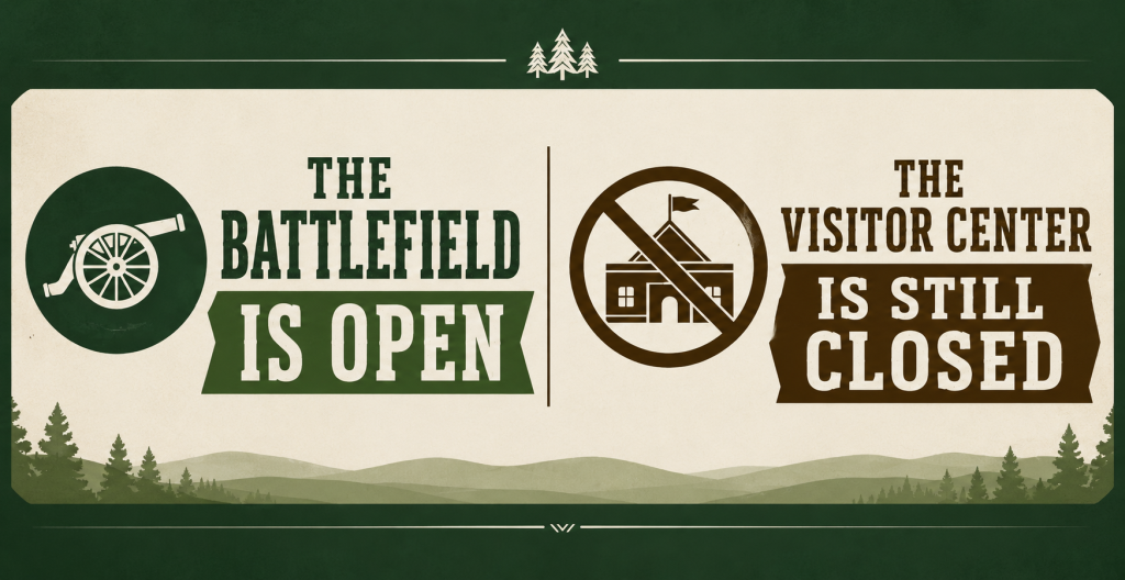 Notice that Little Bighorn Battlefield is open while the Little Bighorn Battlefield National Monument Visitor Center remains closed.